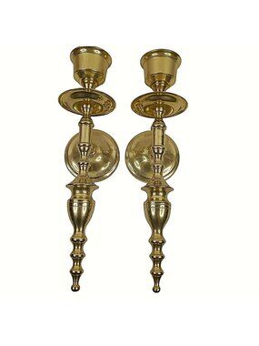 Vintage Brass Wall Candle Holders Pair Made India Ornate Polished Gold Finish
